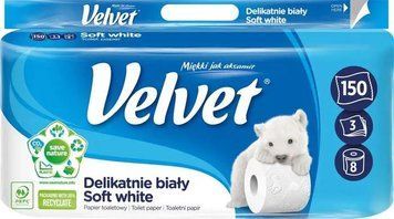 Velvet туалетний папір Soft White Eco Roll 8 рулонів 3 шари 150 відривів 818 фото